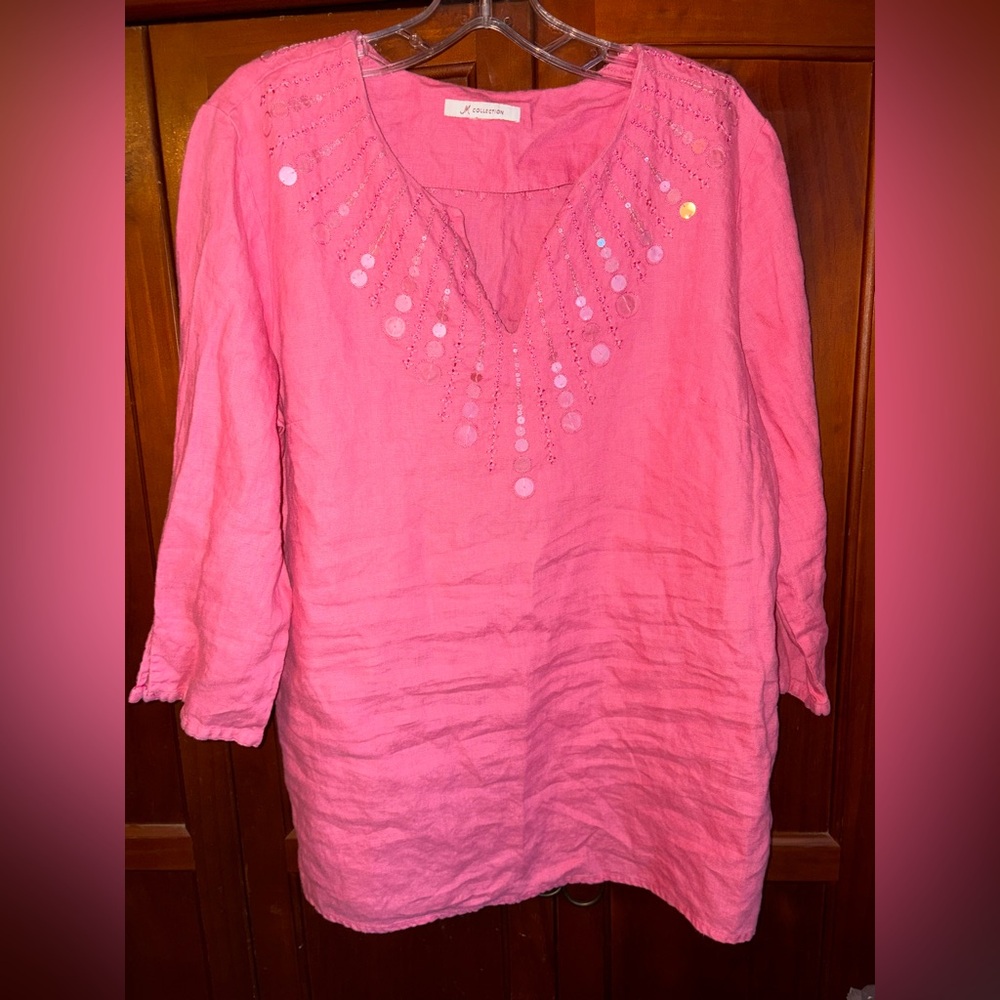 JM Collection Vibrant Pink Tunic with Sequins